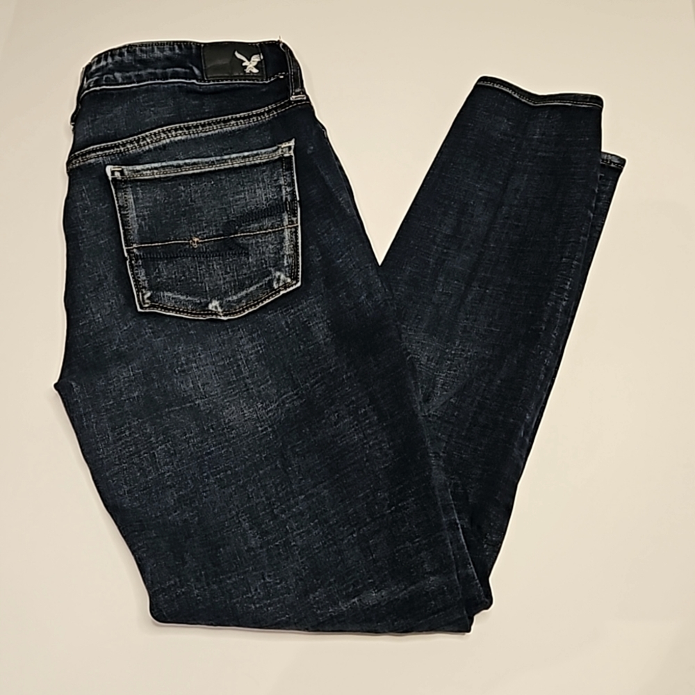 American Eagle Girls High Rise Jegging Ripped Dark Wash Jeans Size 10 Stretch